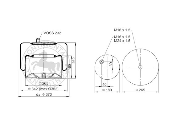 Подушка воздушная MB / со стаканом; (1 штуц. / 1 отв.); Actros MP2
