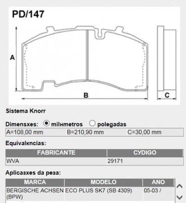 Комплект дисковых колодок BPW / 211x108x30; Knorr SK7, SB4309  05/2003 = > для BPW (бпв)