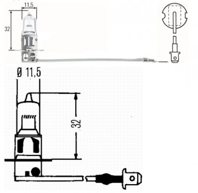 Лампа фары галогеновая / 24V 70W / H3 противотуманки с проводком