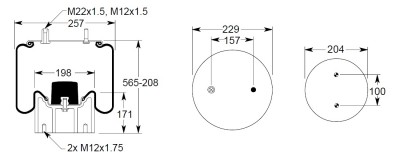 Подушка воздушная ROR / со стаканом; (1 шп.+штуц. / 2 отв. - 90°); M22x1.5