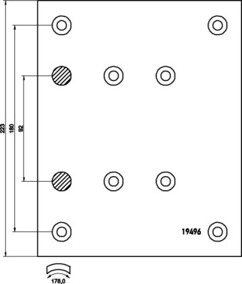 Комплект барабанных накладок MB / 410x223;    STD      (64 отв.: 8x18 / 93059)