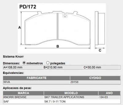 Комплект дисковых колодок SAF / 211x108x30; Knorr SK7 для SAF (саф)